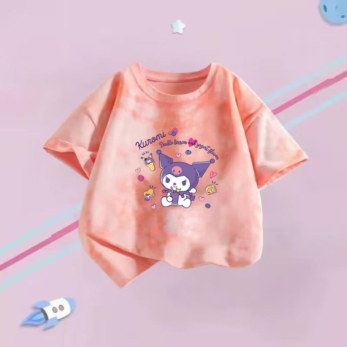 Girls Summer Short Sleeve T Shirt Tie Dye Cartoon Print Stylish Casual Top