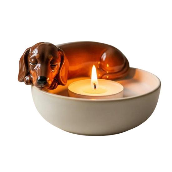 Расписанный вручную подсвечник в виде щенка для вотивных свечей и чайных свечей, подставка для свечей, украшение для гостиной, ванной комнаты, подсвечник, украшение для центра стола