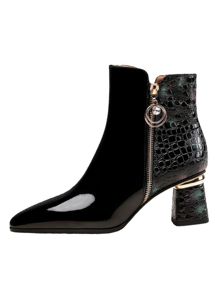 Женские ботильоны на остром среднем каблуке, новая модная модель осень-зима 2025, короткие ботильоны на толстом каблуке с боковой молнией и стразами, в зарубежном стиле, ботинки Мартин