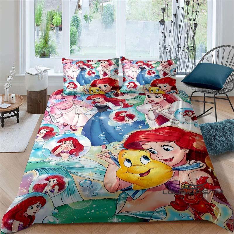 Cartoon The Little Mermaid Duvet and Pillowcase Bedding Set, for Boys and Girls' Bedroom Decor, Children's Gifts.