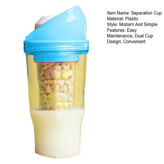 Portable Cereal Cup Dual Compartment Leak-Proof Container for Milk Cereal BPA-Free Plastic To-Go Breakfast Cup for Commuters Students