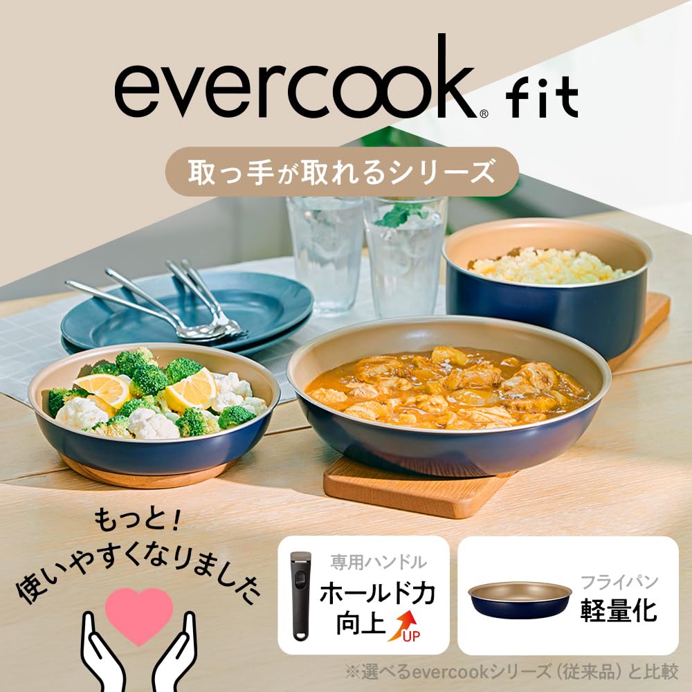 Набор сковородок Evercook Fit, 6 предметов, только для газовых плит, [Гарантия 500 дней], Без ПФОК, Без ПФОС, Съемная ручка, Темно-синий, evercook fit, Doshisha