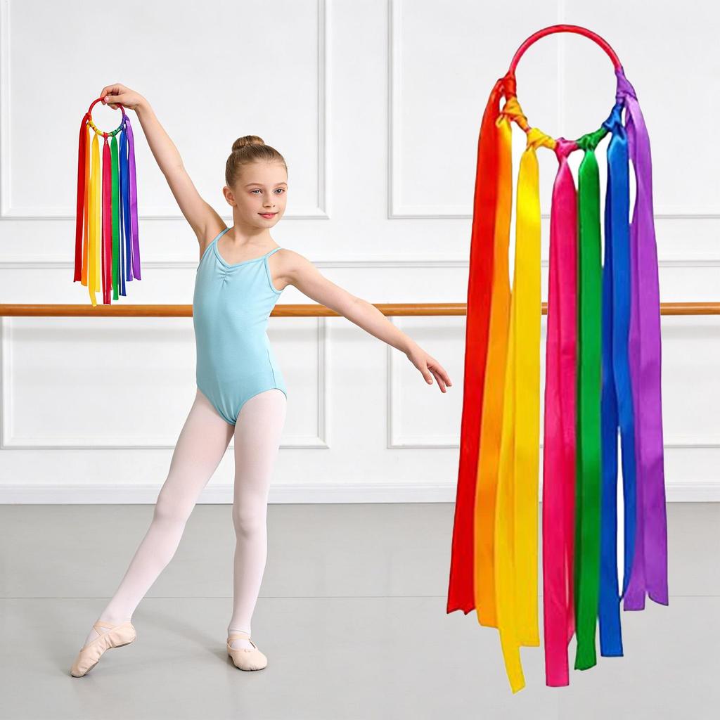 Gymnastics Ribbon Rainbow Twirling Streamers Wristband Dance Streamers for Outdoor Ballet Competition Preschool Holiday