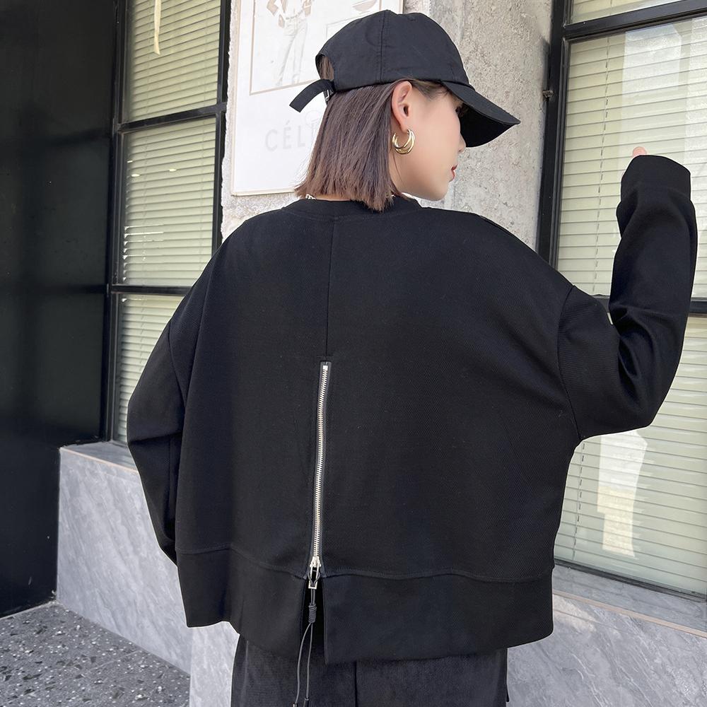 Dimanaf Новинка 2024 года, женские толстовки и свитшоты больших размеров, свободные однотонные толстовки с длинным рукавом на молнии, повседневные осенние базовые топы с круглым вырезом, футболка 2023, новый пуловер