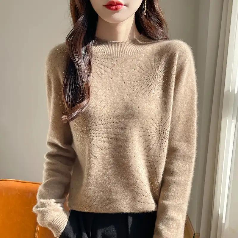 Женский свитер Осень Зима Утепленный пуловер Теплый вязаный в полоску с круглым вырезом Базовый слой Эластичный с длинным рукавом Оверсайз Джемпер Топы
