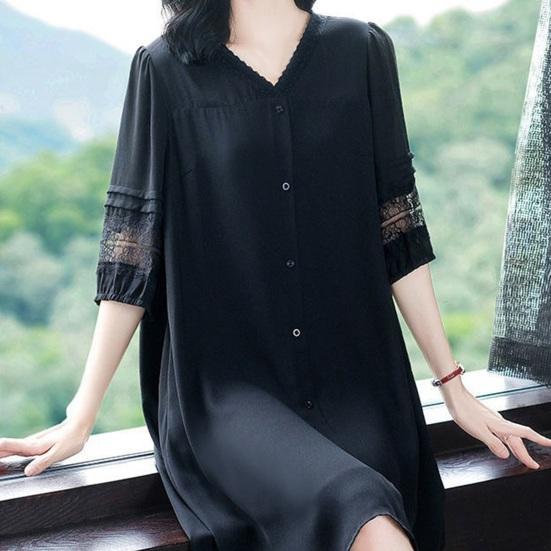 Летнее женское платье размера плюс с V-образным вырезом, свободные половинки рукавов, сплошной цвет, ажурное кружево, однобортное платье длиной до колена, плюс размер, трапециевидное платье миди