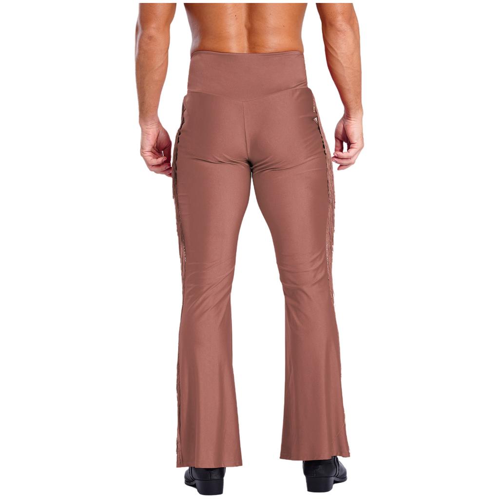 Мужские брюки-клеш с бахромой, винтажные, с высокой талией, для танцев и сценических выступлений.