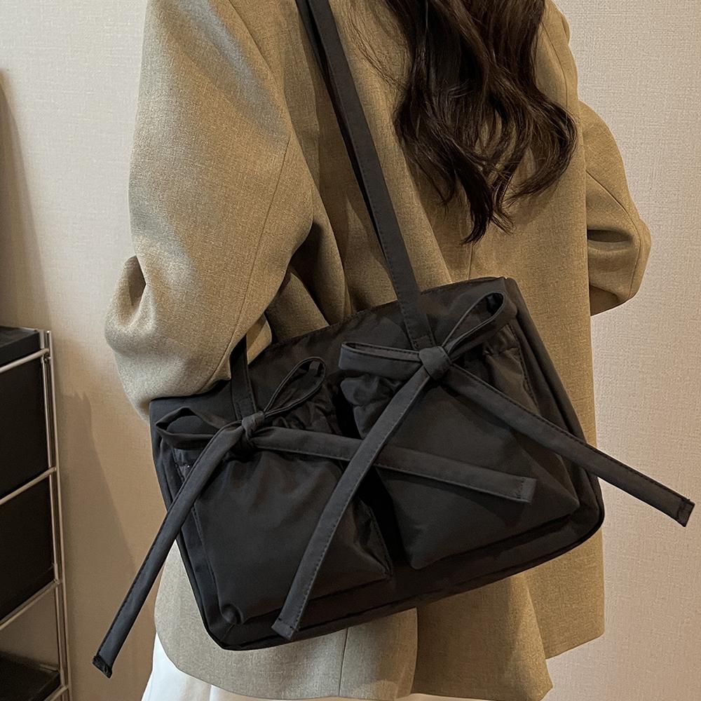 Сумки через плечо из нейлоновой ткани для женщин с бантом, множеством карманов, большой вместимостью, сумка-подушка