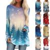 Women's Fashionable Loose Mid-length Round Neck Pullover Christmas Printed Raglan Sleeves Long-sleeved Casual Top