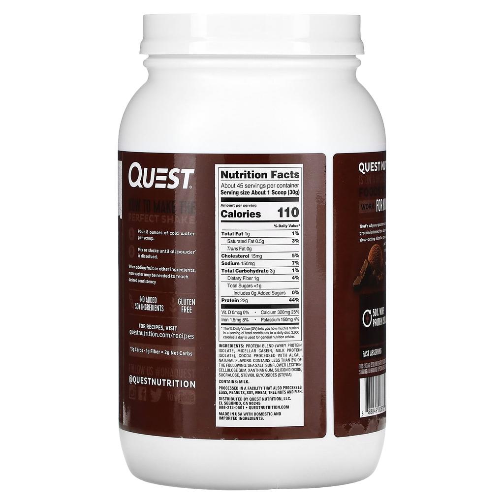 Quest Nutrition Protein Powder, Chocolate Milkshake, 3 Lb (1.36 Kg)