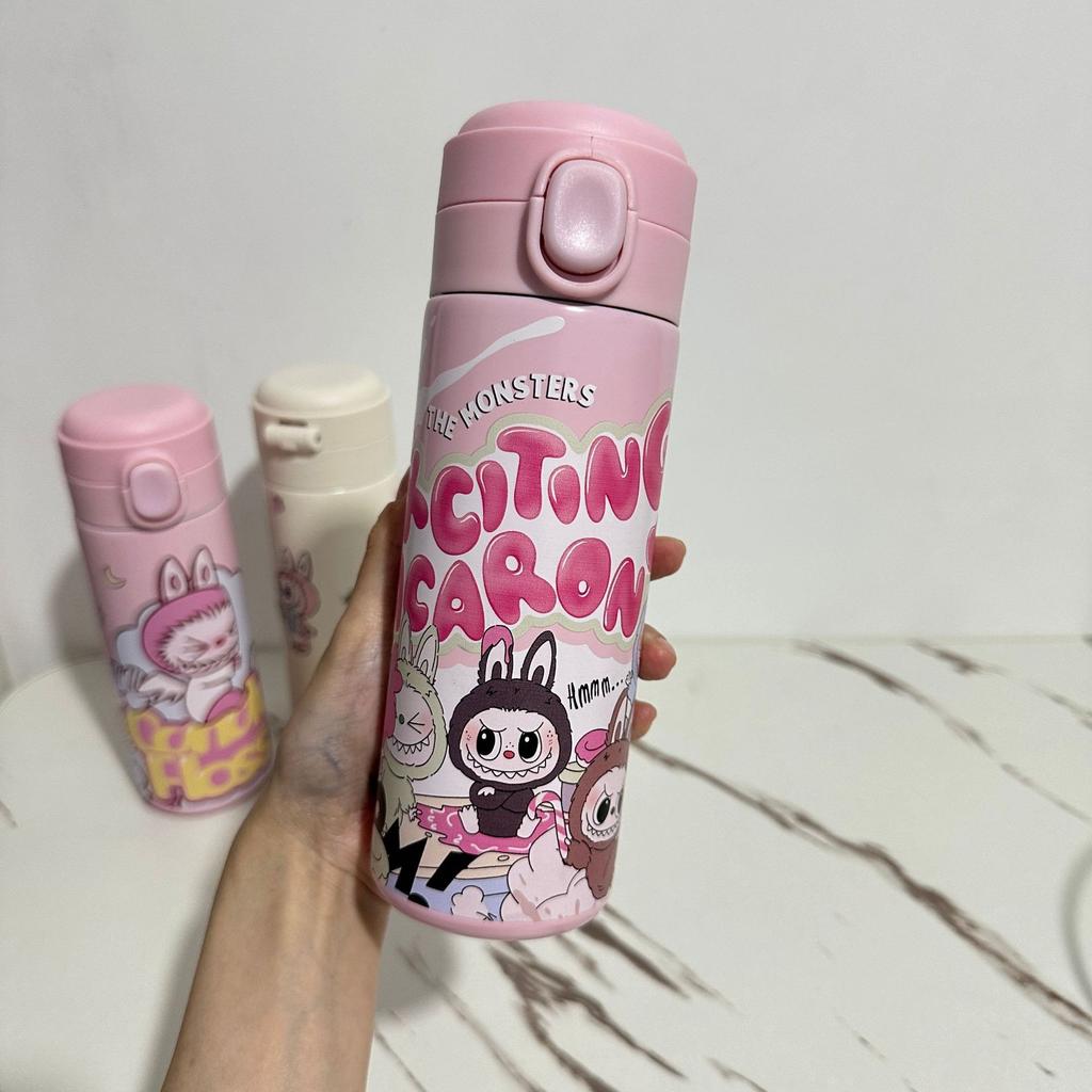 Cartoon Thermos Cup Elastic Buckle Cup 304 Stainless Steel Vacuum Pea Cup Convenient for Home Use