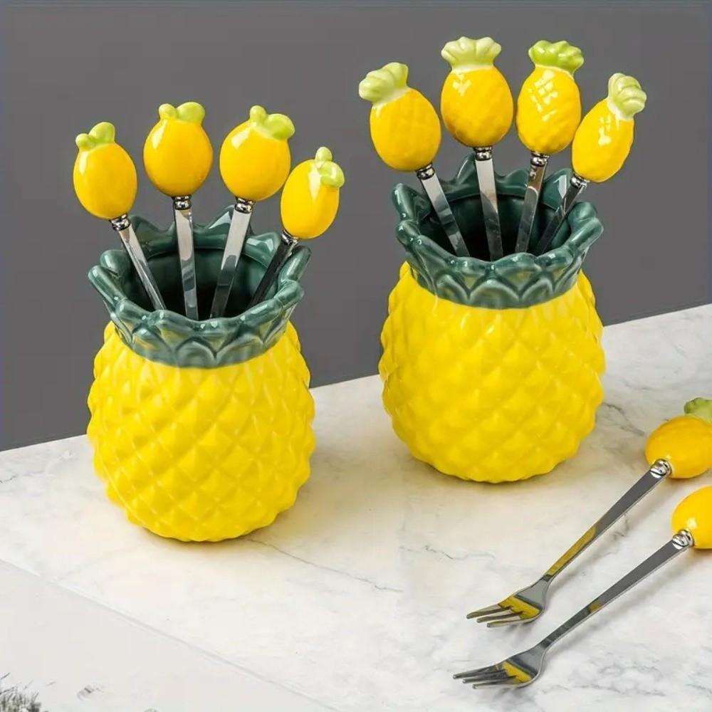 Exquisite Ceramic Storage Jar Pineapple-shaped Fruit Forks Set Chopstick Holder  Office