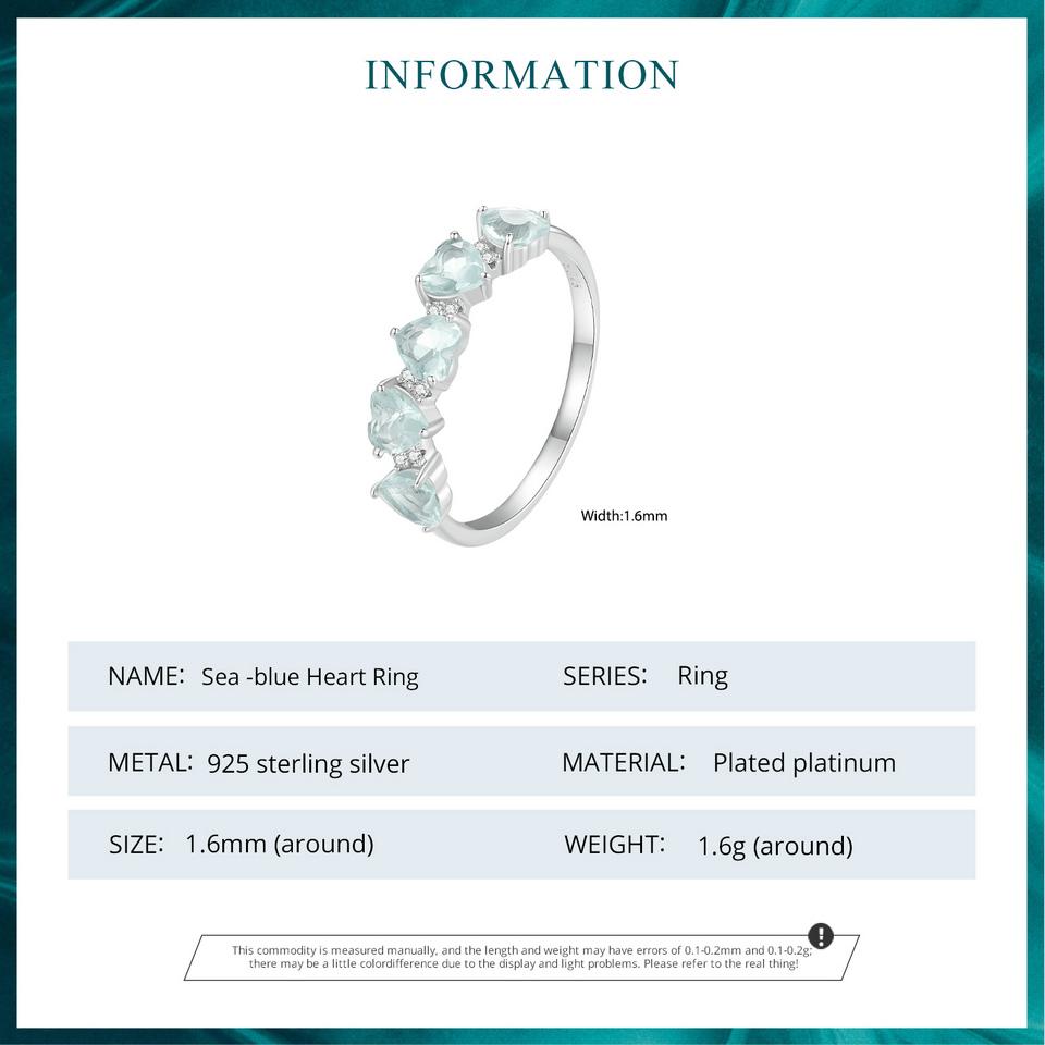 BAMOER 925 Stelring Silver Ocean Blue Heart Cubic Zirconia Wedding Rings Women Romantic Heart-shaped Stackable Ring Birthday Jewelry Gift