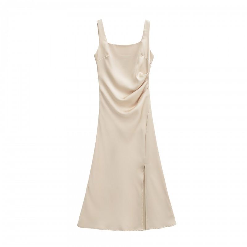 Womens Satin Slip Maxi Dress Solid Color Elegant Commute Style Slim Fit 2026
