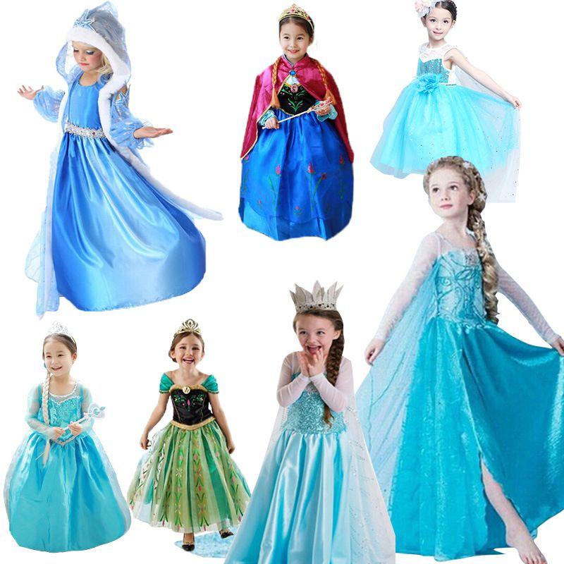 Girls Kids Elsa Fancy Dress Costume Princess Anna Party Dresses Cosplay Outfits