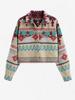 Женская короткая куртка в этническом стиле с клапаном на пуговицах из шерстяной смеси с длинным рукавом и геометрическим принтом ацтеков