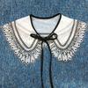 Women Girls Chiffon Lace Fake False Collar Decorative Double Layer Ruffles Embroidery Choker Blouse Shawl Bowtie