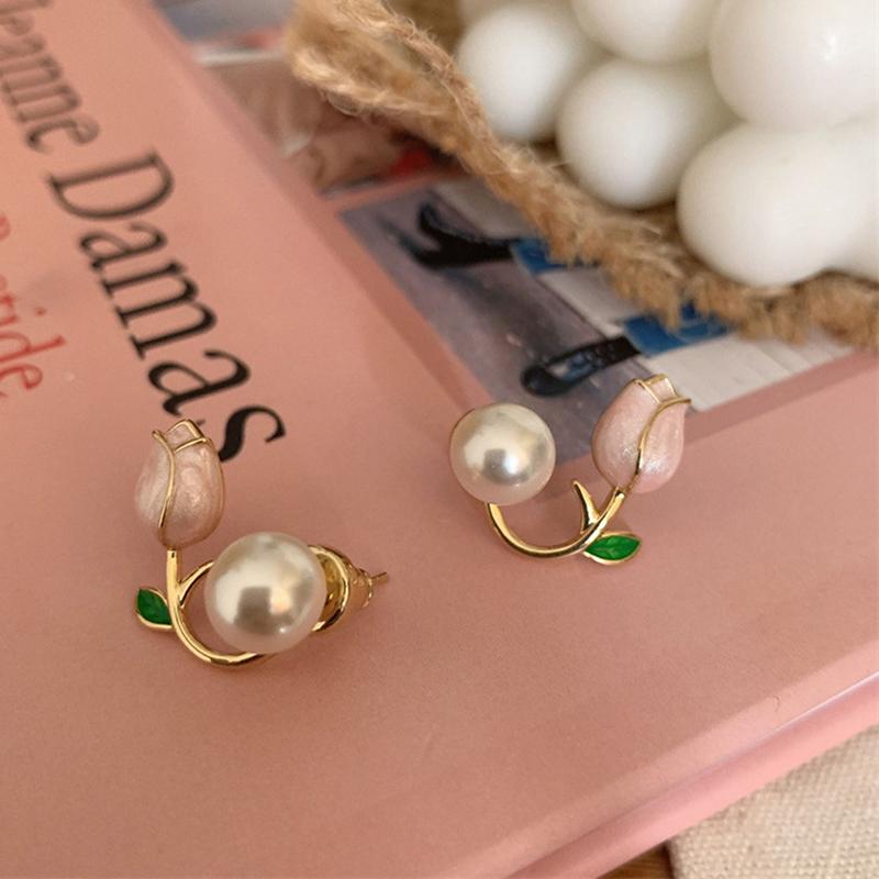 1 пара изысканных тюльпанов с цветком белого жемчуга, серьги-гвоздики для женщин, ювелирные изделия