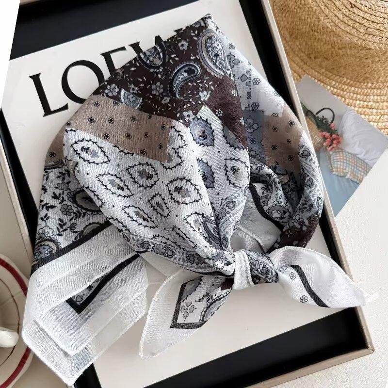 French polka dot hair accessories flower cotton and linen silk scarf square scarf high-end sunscreen neck scarf headscarf scarf