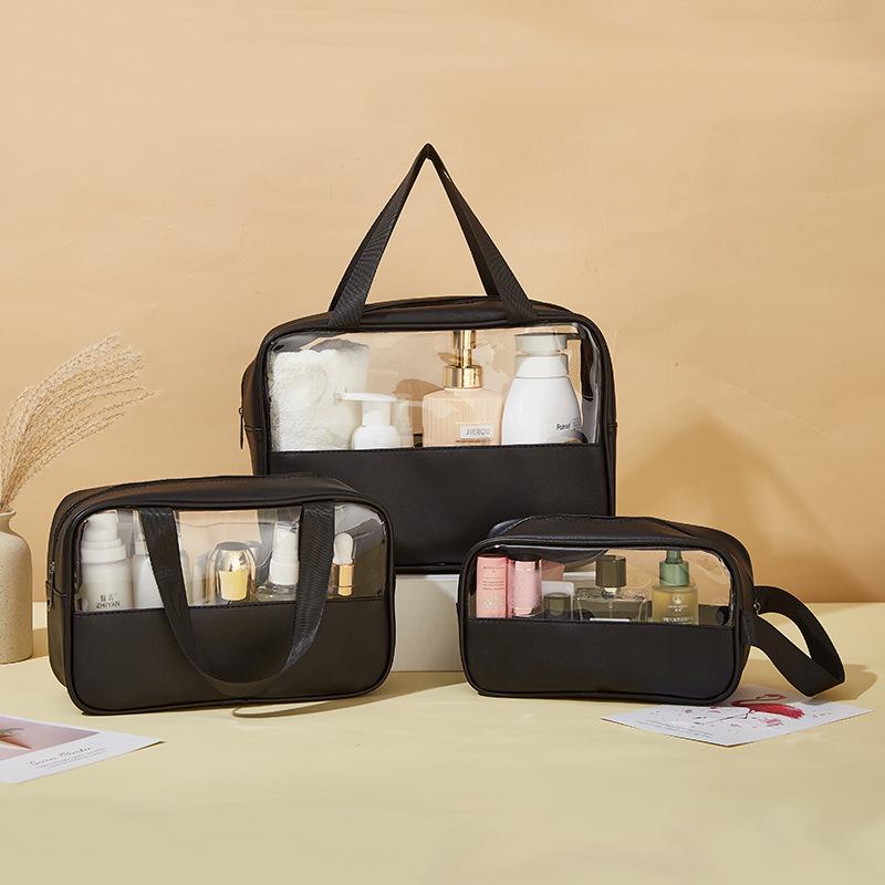 PU Translucent Waterproof Makeup Bag - Large Capacity Travel Bath & Cosmetics Case