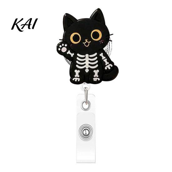 Student Id Card Protector Halloween Black Cat Pumpkin Badge Reel, Retractable with 360 Degree Rotating Clip, Decorative Holder for Doctors Acrylic