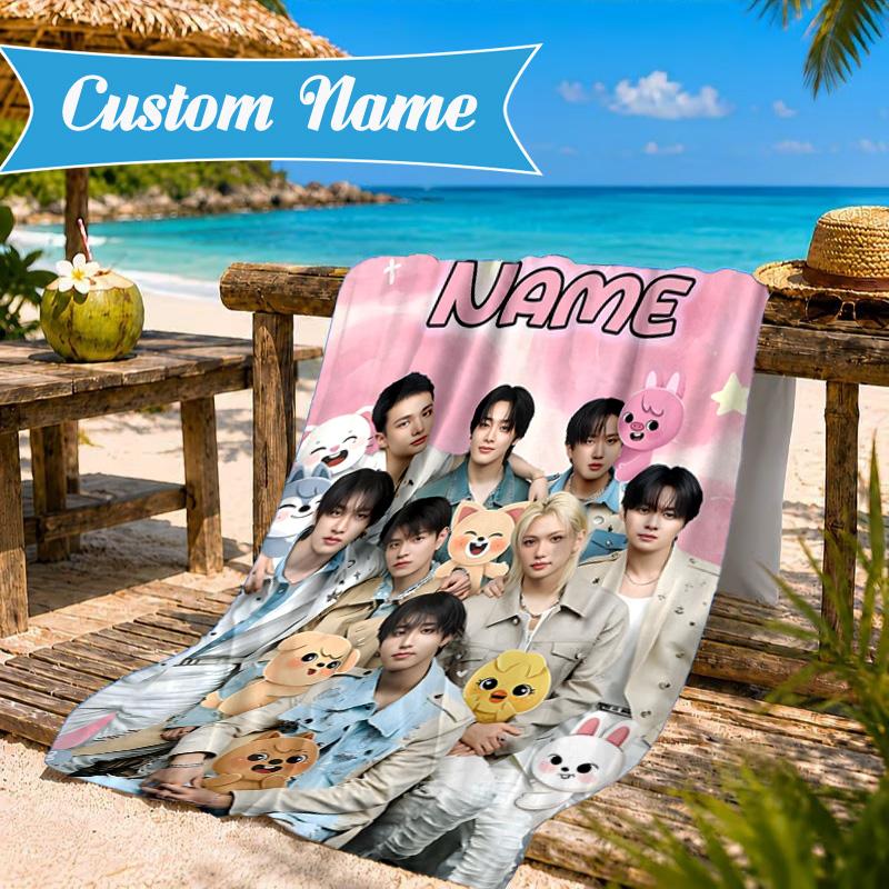 Custom Name K-pop Idol Collage Beach Towel Microfiber Beach Towel, Lightweight and Quick-Dry, for Summer Travel, Swimming Pool Gift