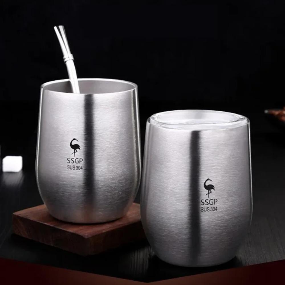 Чашка для чая Yerba Mate с двойными стенками из нержавеющей стали 304 с крышкой, термостойкая переносная кружка для чая с соломинкой и кисточкой