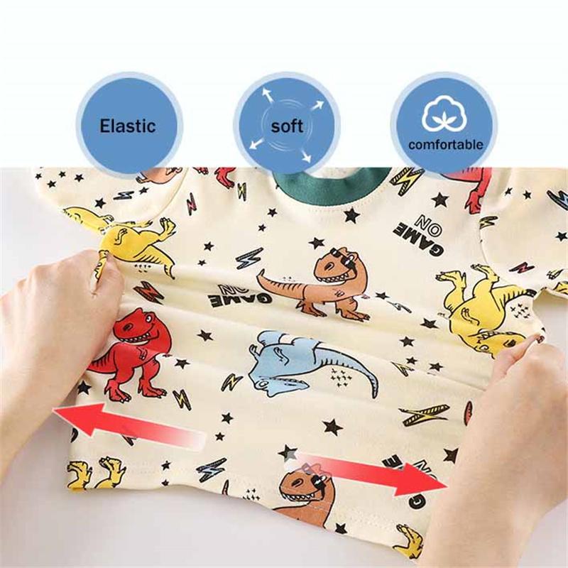 Cartoon Kids 100% Cotton Underwear Set Boys & Girls Thermal Pajamas Soft Long Sleeve Top & Pants Cozy Homewear & Sleepwear
