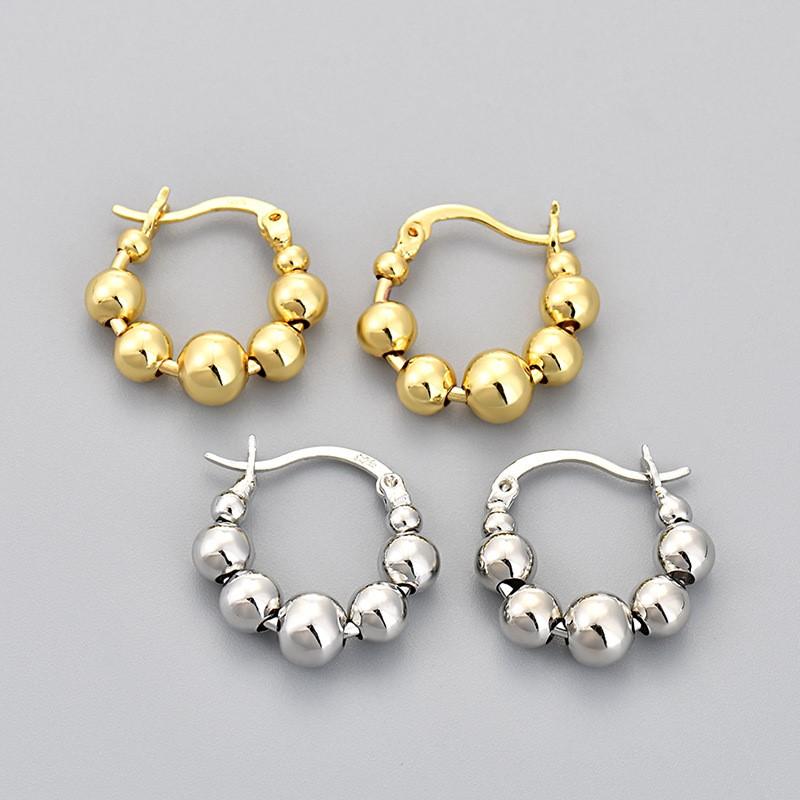 Vintage Golden Round Bead Hoop Earrings for Women Prevent Allergy Silver Punk Earring Party Jewelry