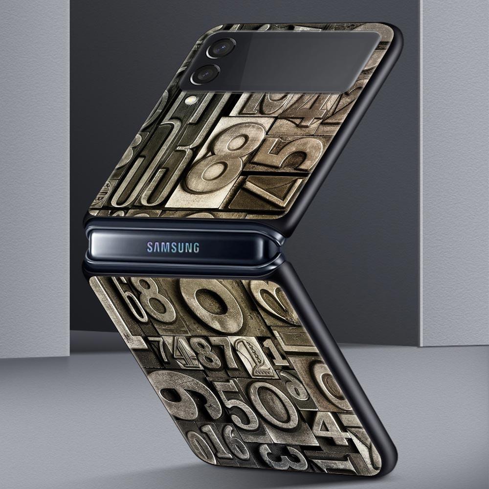 Number Pattern Hard PC Phone Case For Samsung Galaxy Z Flip 7 6 5 4 Black Cover For Galaxy Z Flip 3 Foldable Fundas Shell Capas