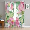 Лотос акварель розовый зеленый тюлевые шторы для гостиной спальни прозрачные занавески для балкона зала модные домашние шторы с принтом