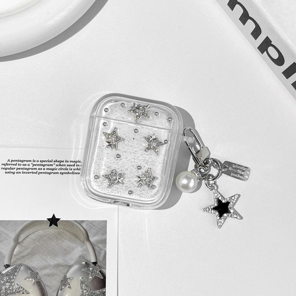Silver Stars Earphones Case with Pendant Soft Cover for Airpods 4/3/2/1/pro3/pro2/pro