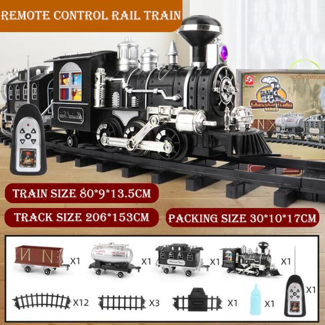 New Children Electric RC Train Railway Toys Simulation Of Track Programming Classical Steam Christmas Train Children Gift