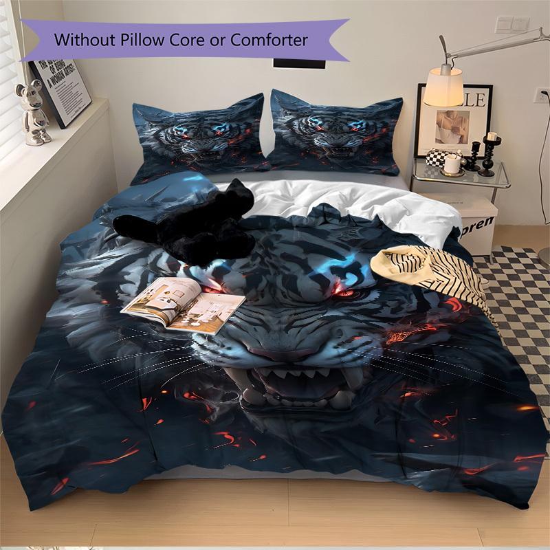 3pcs Tiger Head Print Duvet Cover Set - Includes 1 Duvet Cover and 2 Pillowcases, No Quilt Core, All-Season Home Decor yy251111026