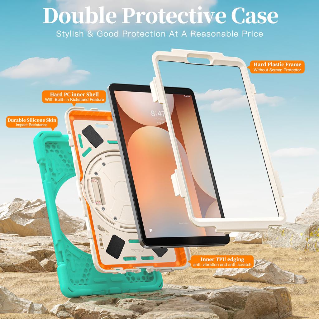 Kickstand Case for Samsung Galaxy Tab A11 2025 8.7 Inch SM-X133 SM-X135 360 Rotating 3-Layers Hybrid Cover with Shoulder Strap