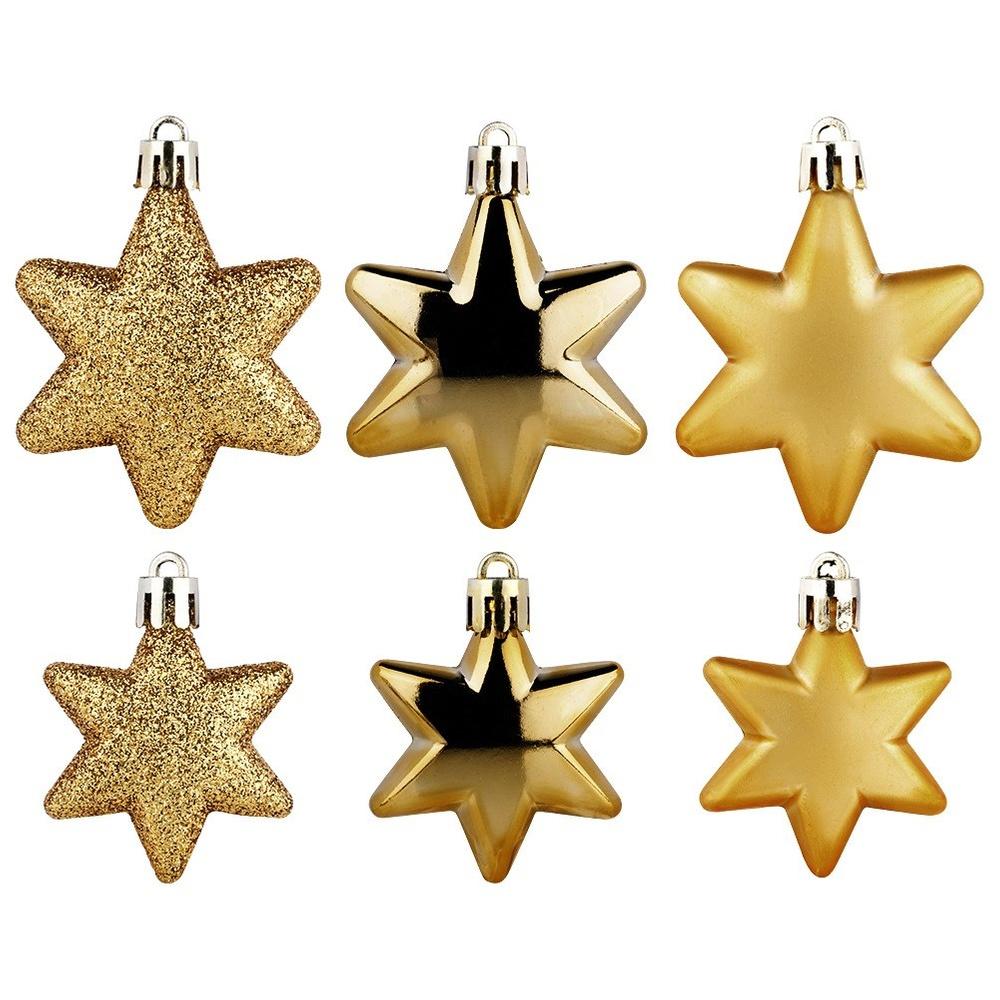 Shatterproof Christmas tree baubles, golden stars, 6/5 cm, 16 pcs.