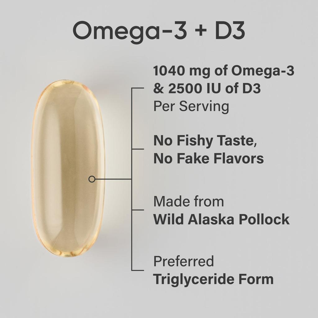 Sports Research Omega3 Fish Oil + D3, Triple Strength, 1,040mg & 62.5mcg (2,500IU), 120 Softgels