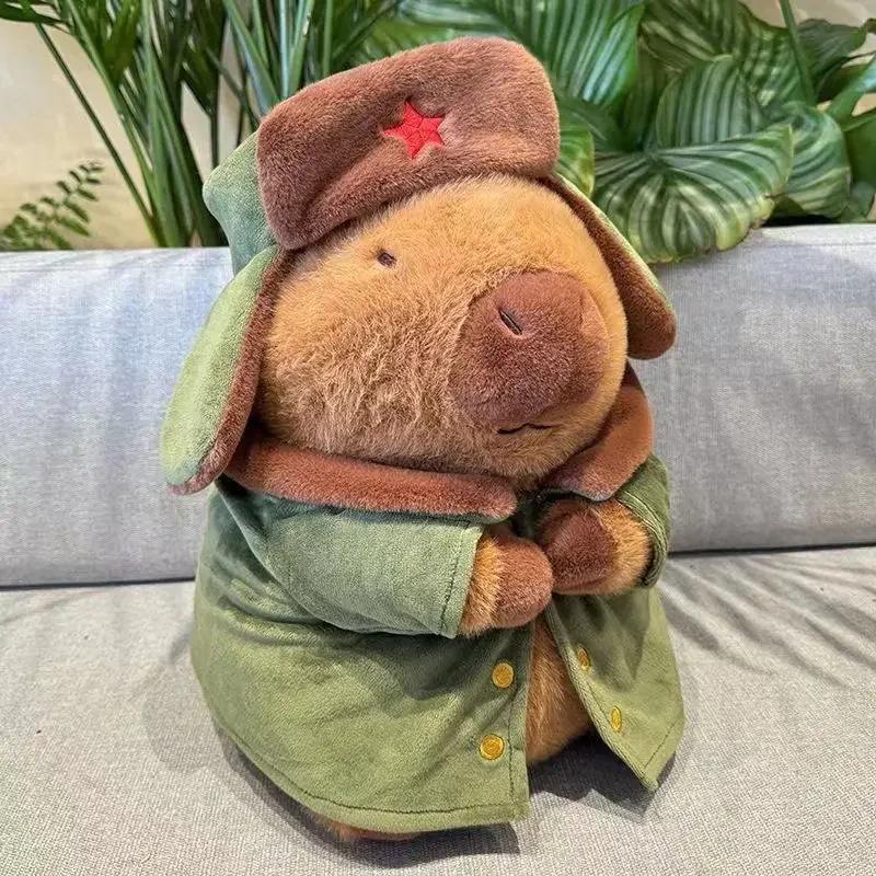 25см/9.84дюйма Капибара Capybara Плюшевая Игрушка Куртка Военное Пальто Подушка Кукла Плюшевая Милые Украшения Мультяшный Подарок на День Святого Валентина