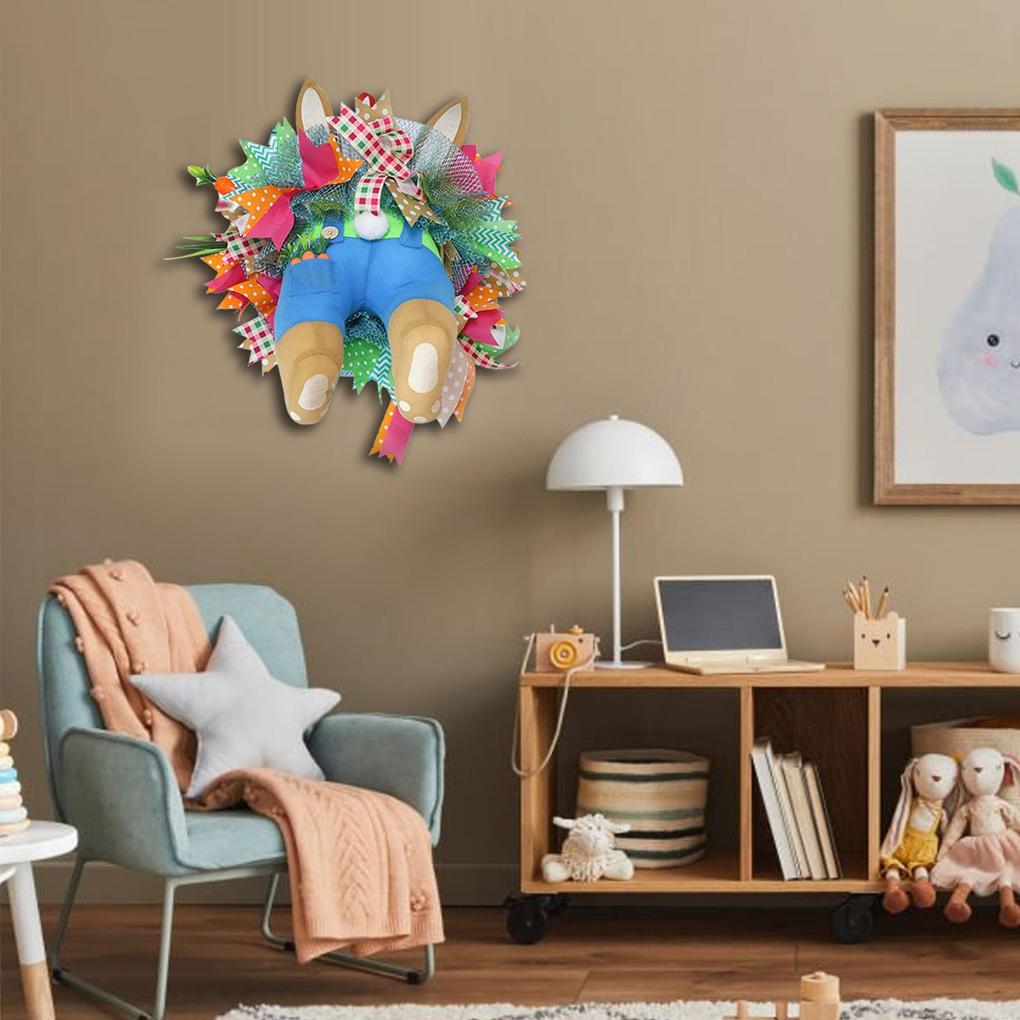 Пасхальный венок с кроликом Забавное весеннее украшение для входной двери Пасхальные венки для входной двери Дверной венок