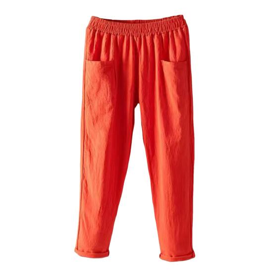 Elastic Waist Wide Leg Harem Pants Women Cotton Linen Casual Vintage Loose Solid Color Pockets Trousers