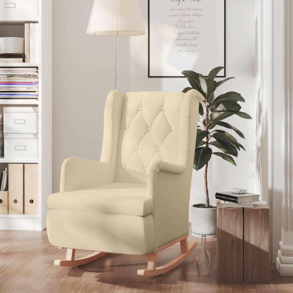Rocking Armchair with Rubberwood Legs Cream Fabric