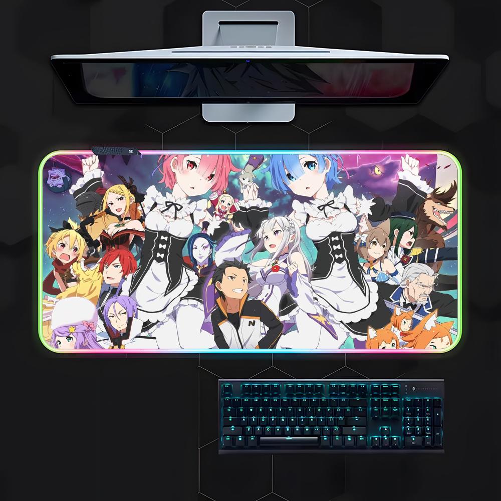 Аниме Мультфильм R-ReZero Коврик для мыши Геймерский Светящийся LED Коврик для мыши Игровой стол RGB Коврик для стола Клавиатура ПК Коврик для мыши