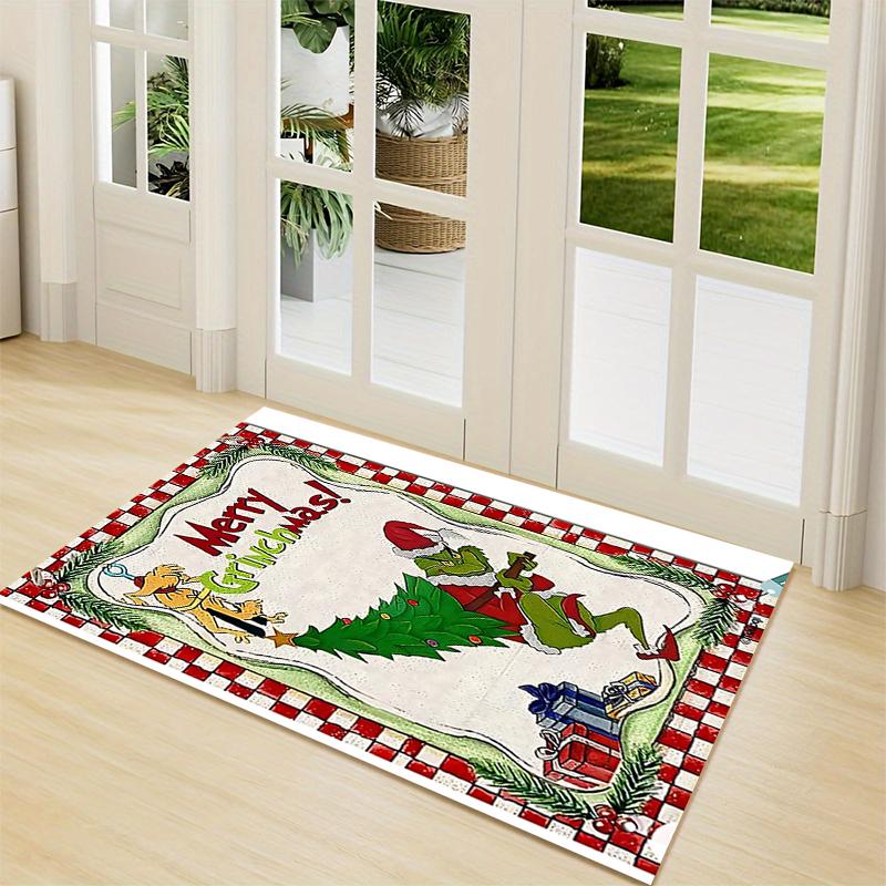 Grinch Christmas Card Carpet Rug Soft Washable Antislip Home Living Room Sofa Mats Personalized Christmas Rug