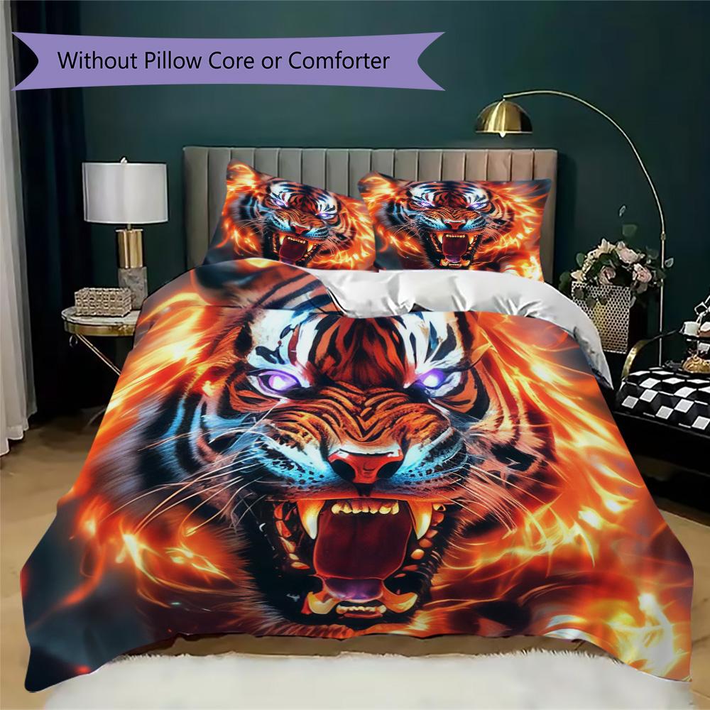 Stylish Tiger Pattern Bedding,Quilt Set Quilt Cover Pillowcase Home Birthday Gift (1*duvet cover+2*pillowcase,without core)ZSJT0917359