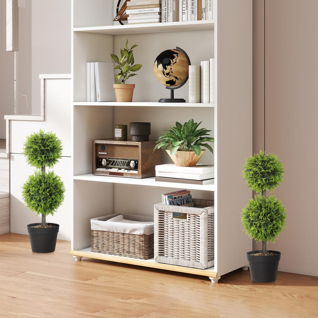 Set of 2 Artificial Plants, Boxwood Balls, 60 cm, with Pot, Plastic, Green