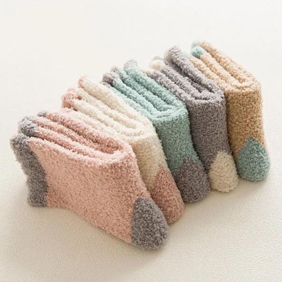 5 пар зимних носков из толстой микрофибры, разноцветные, средней длины, размер 6-10, противоскользящие, высокоэластичные, сохраняющие тепло, пушистые носки для сна