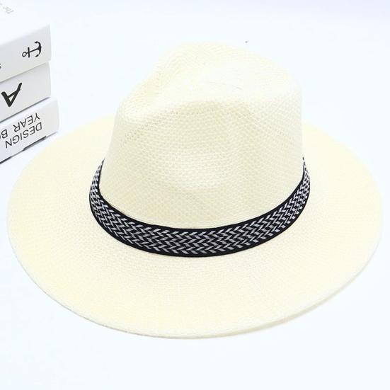 Cowboy Hat Large Brim Sun Protection Men Women Hat Geometric Pattern Decoration Summer Casual Fishing Hat