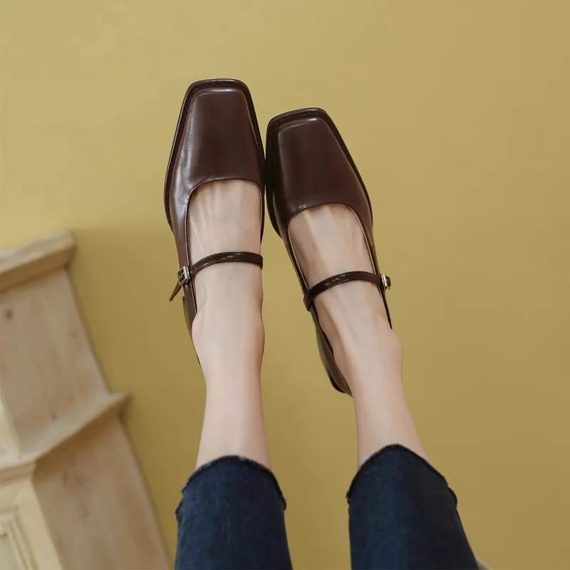 Fashion Spring and Autumn Style Fashionable Simple Square Toe Low Heel Solid Color Pumps for Party Dress Shoes for Women Mary Jane Shoes
