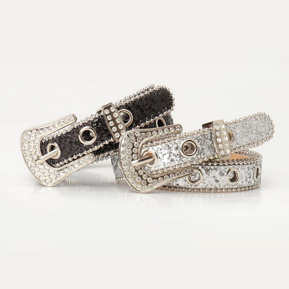 Блестящий ремень со стразами женский регулируемый по длине пояс кожаный ремень для y2k девушек