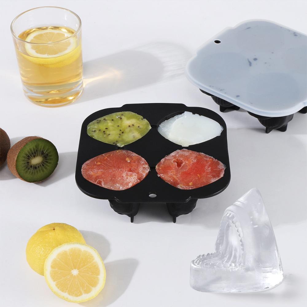 2pcs 3D Sharks Ice Cube Mold 4 Grid Ice Cube Maker Durable Ice Cube Tray Summer